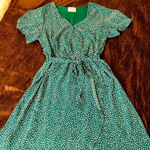 Green and white spots dress